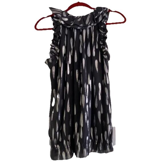 ST JOHN SoCa Charcoal Gray Silver Metallic Silk Tie Neck Sleeveless Top Small E2 - Picture 5 of 9